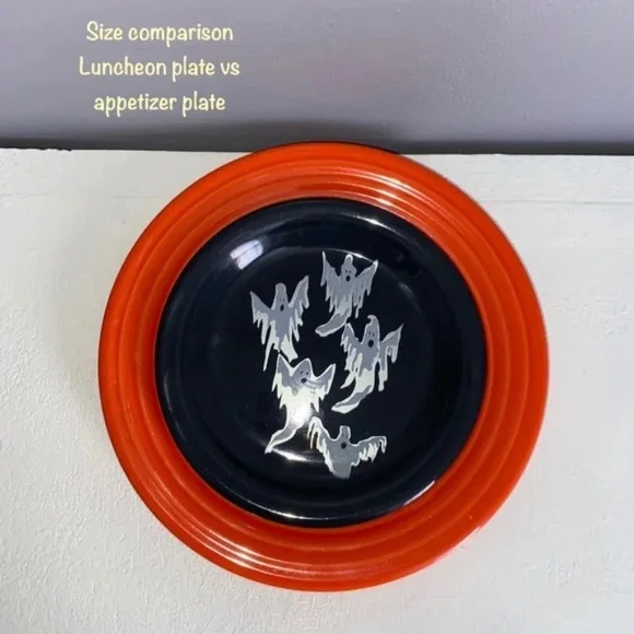 9" Spooky JOL Pumpkin  FIESTAWARE Orange Halloween Luncheon Plate Only - Picture 4 of 10